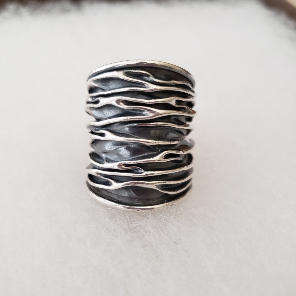 Rare Artisan 925 Sterling Silver Folded Cuff Ring Size 7.5 [Matches Silpada]